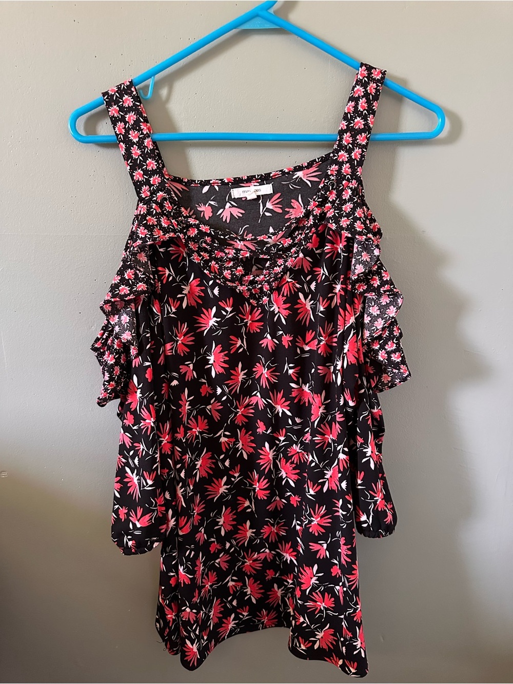 Maurices Black Cold-Shoulder shirt with Pink Floral Print